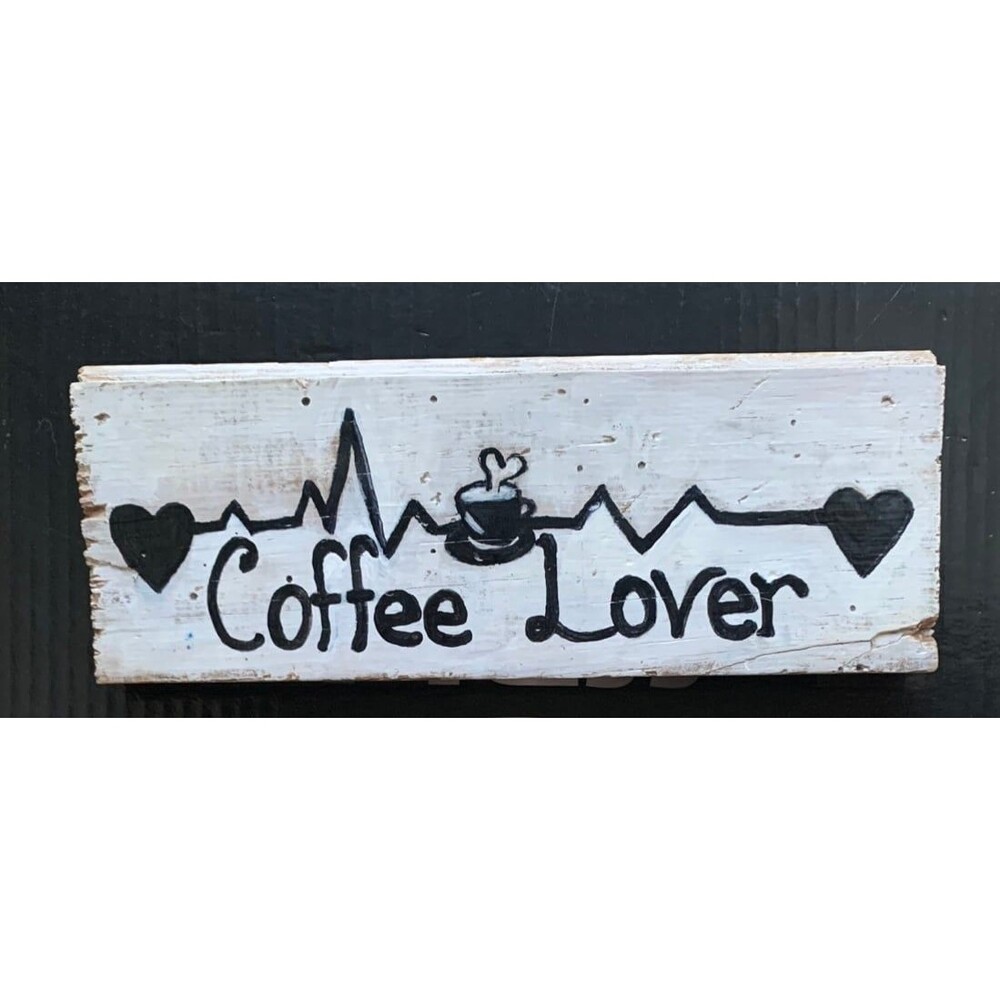 ☕ Rustic "Coffee Lover" Heartbeat Handmade Wooden Sign